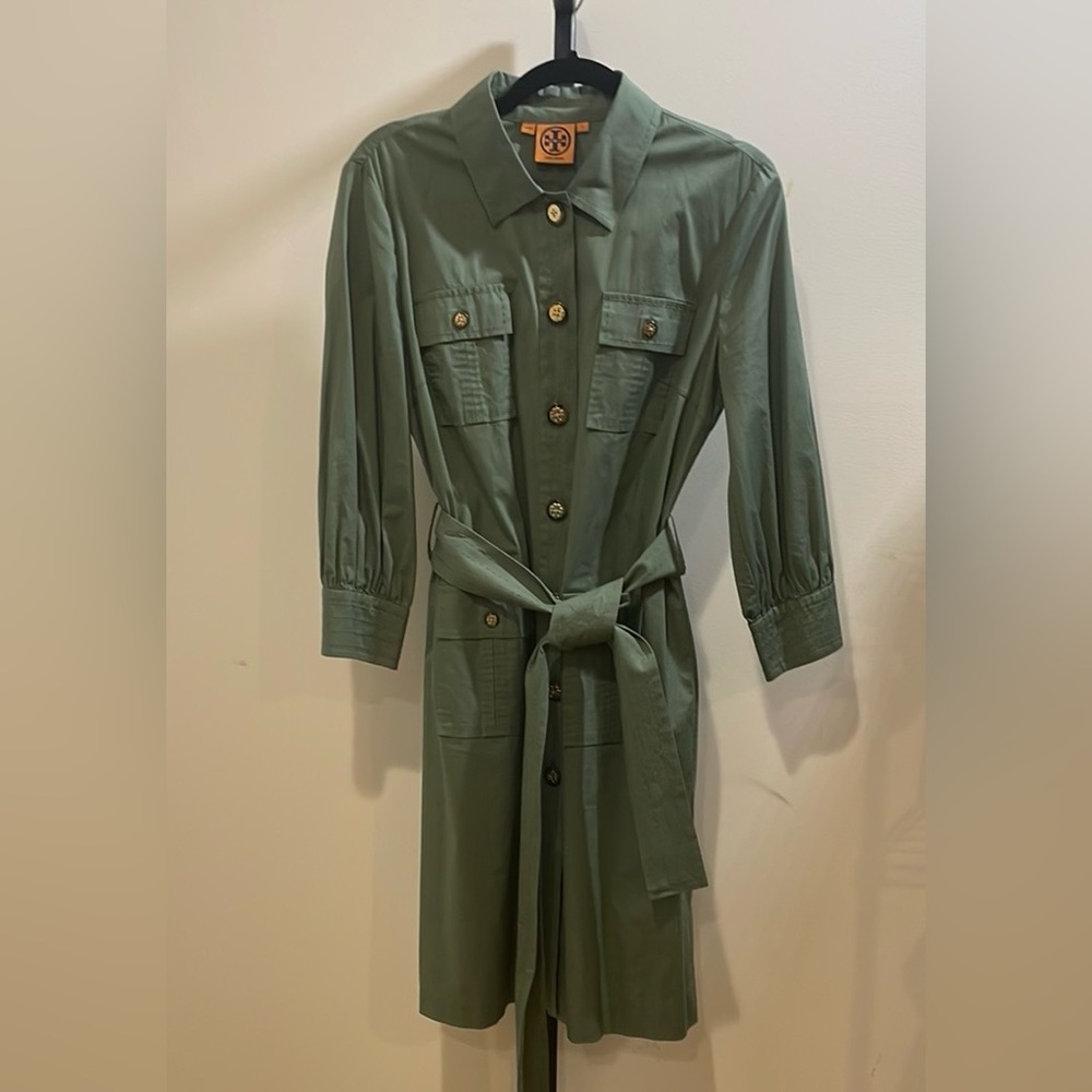 Tory Burch Olive Green Utility Shirt Dress